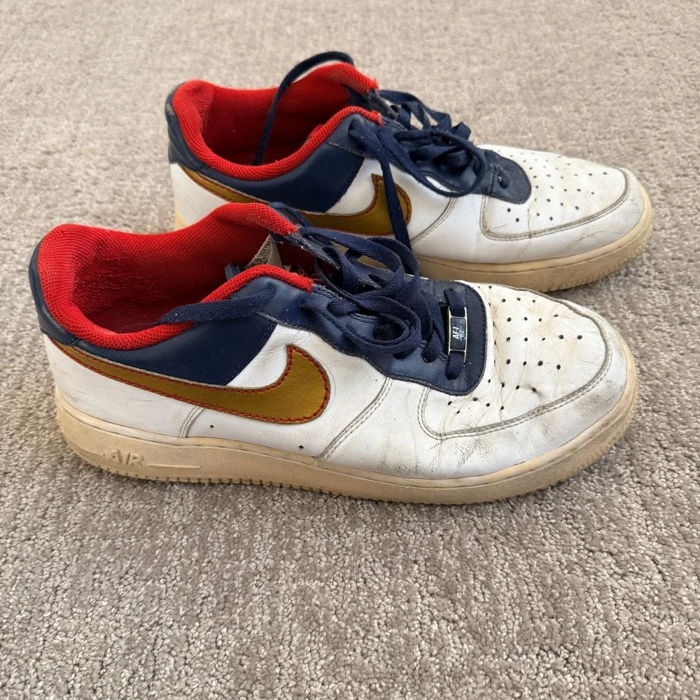 Nike Air Force 1 Low White Navy Red Gold Men's Size 10.5 317295-171 Vintage